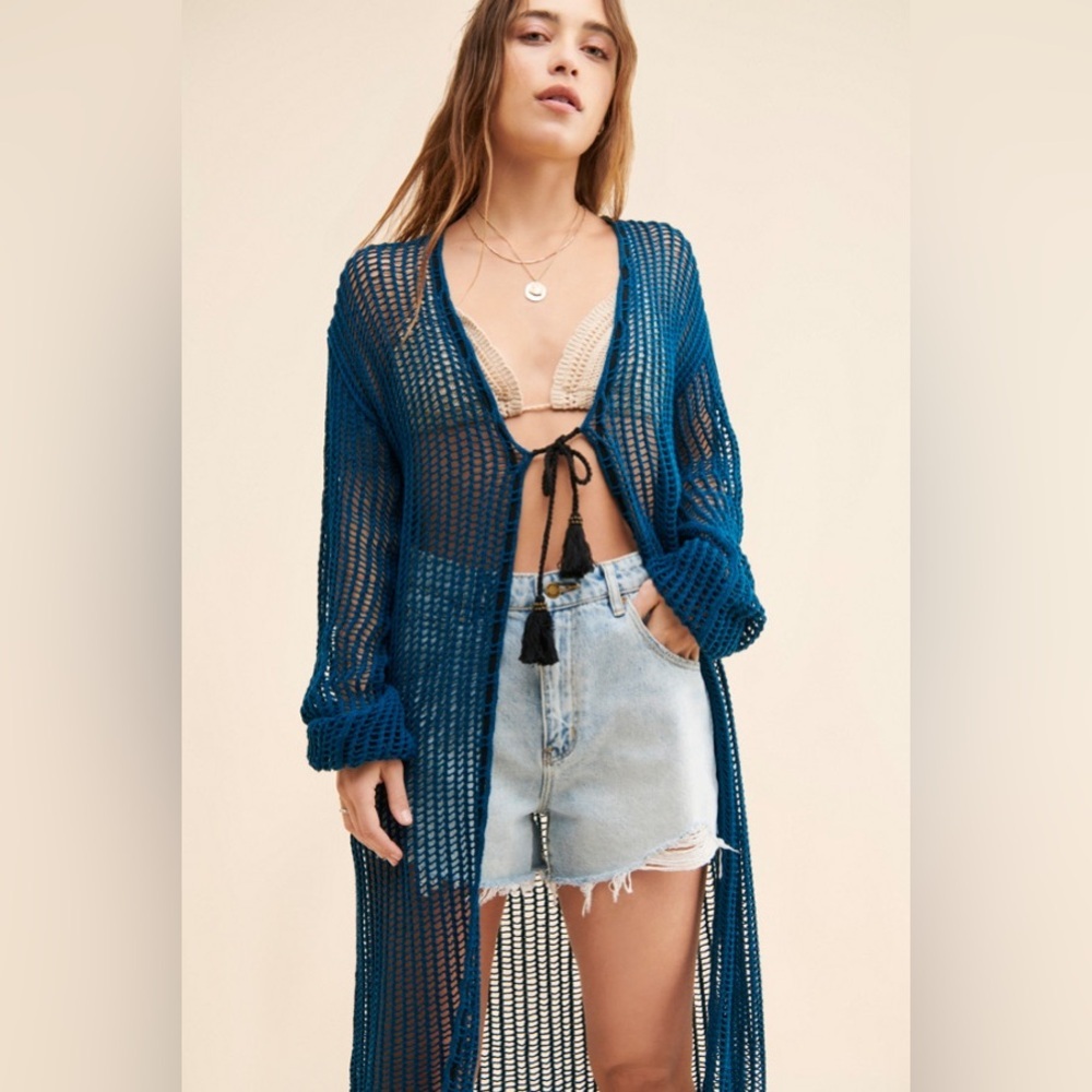 Free People Lattice Longline Cardigan